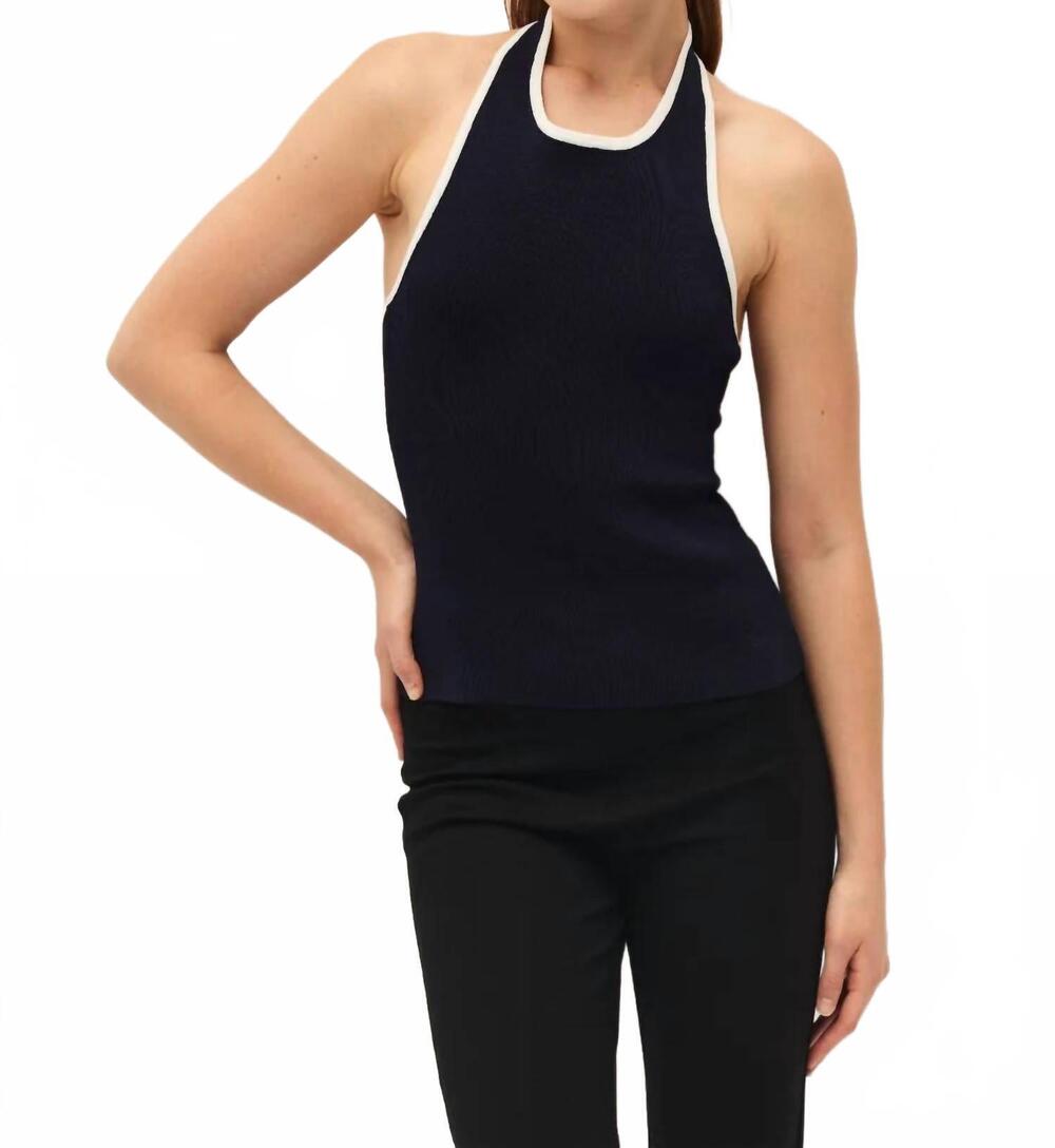 NEW ELODIE goldie knit halter top in navy blue